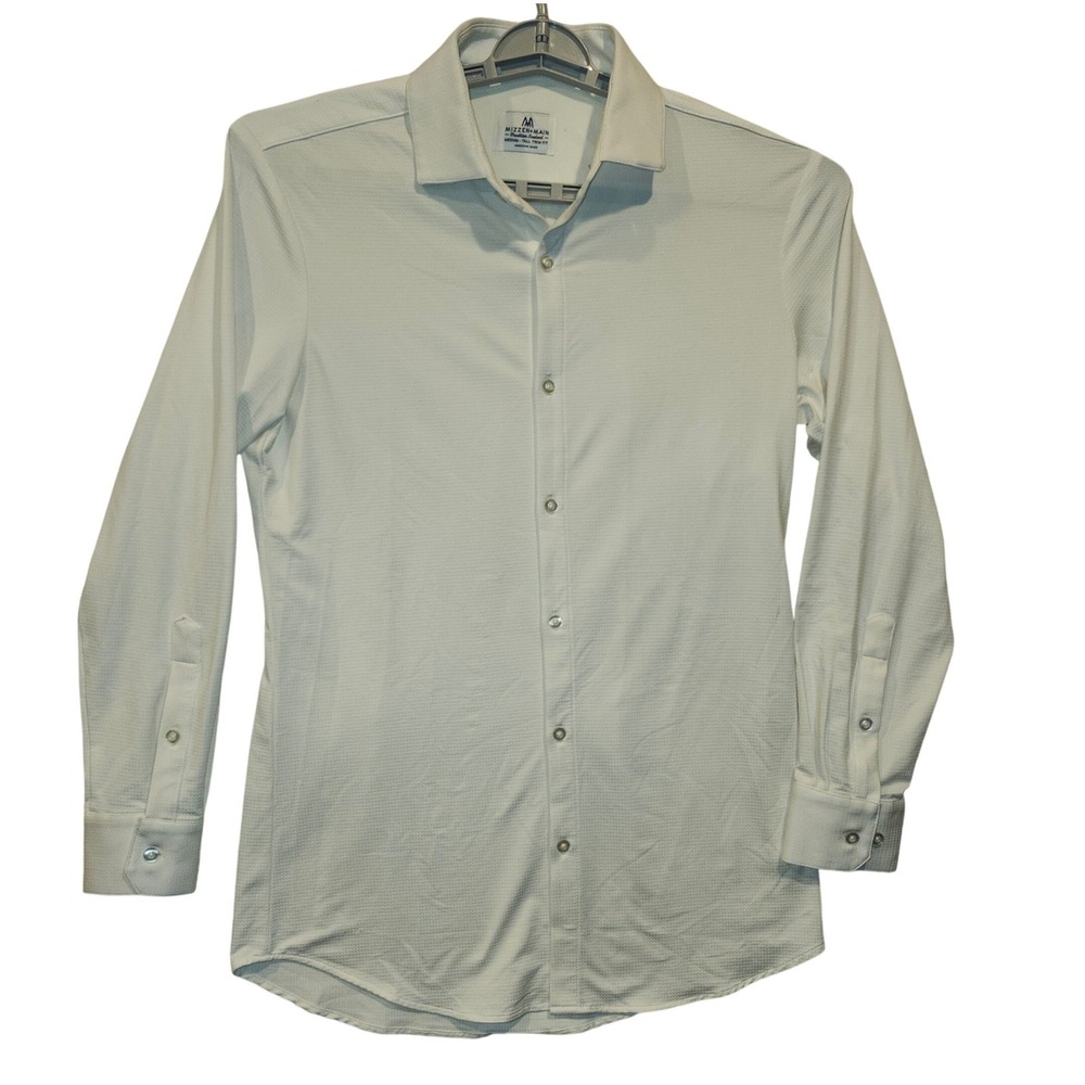 Mizzen+Main White Performance Dress Shirt Medium Tall Trim Fit 20064 Mens